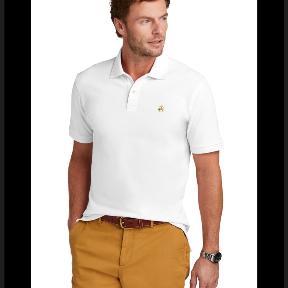 Brooks Brothers White Polo Shirt with Gold Accent